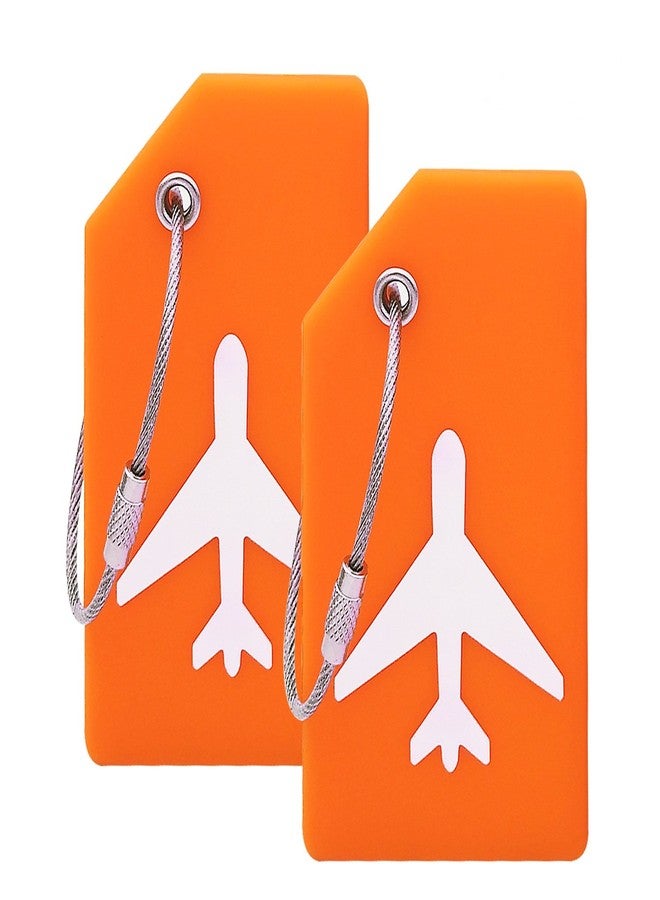 Ovener Silicone Luggage Tag with Name ID Card Perfect to Quickly Spot Luggage Suitcase (Plane 2Pcs Orange) - Image 1